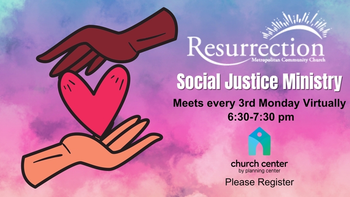 Social Justice Ministry meets every 3rd Monday virtually, 6:30-7:30 pm logo