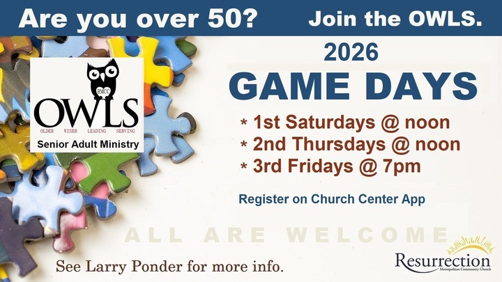 OWLS 2nd Thursday Game Day, noon-2 pm logo