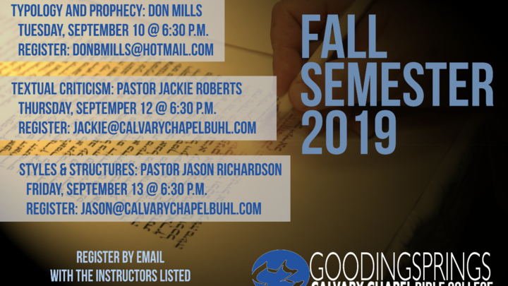 Gooding Springs Calvary Chapel Bible College classes carpool logo image