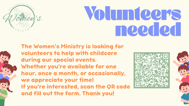 Women's Ministry Childcare Volunteers / Voluntarios para el Cuidado de Niños del Ministerio de Mujeres logo