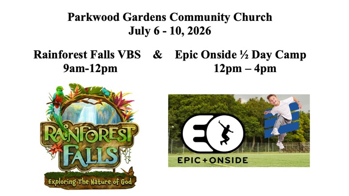 Parkwood Gardens Vacation Bible School 2026 and Epic Day Camp! logo