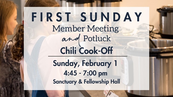 First Sunday Member Meeting & Potluck - Chili Cook-off logo