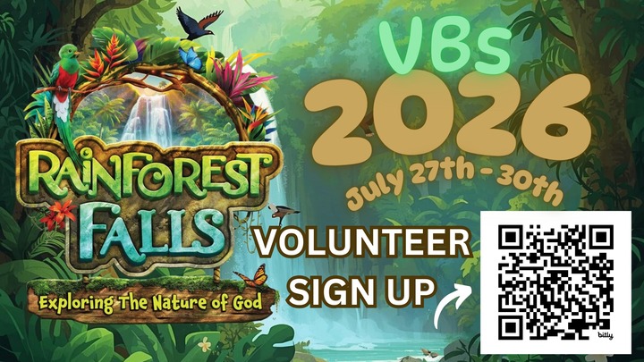 VBS 2026 Rainforest Falls Volunteer Sign Up  logo