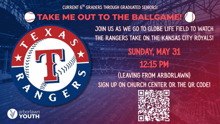 Texas Rangers Game! (Youth Ministry) logo