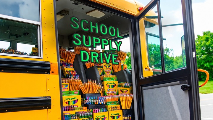 Pencils, Crayons and Markers, Oh My! School Supply Drive logo