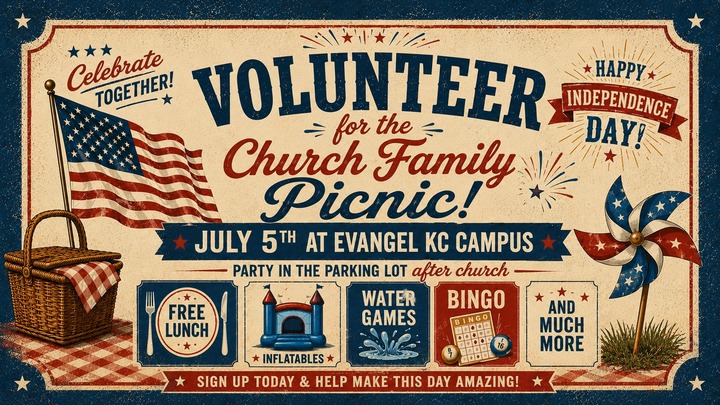 July 5th Church Picnic Volunteer Sign Up logo