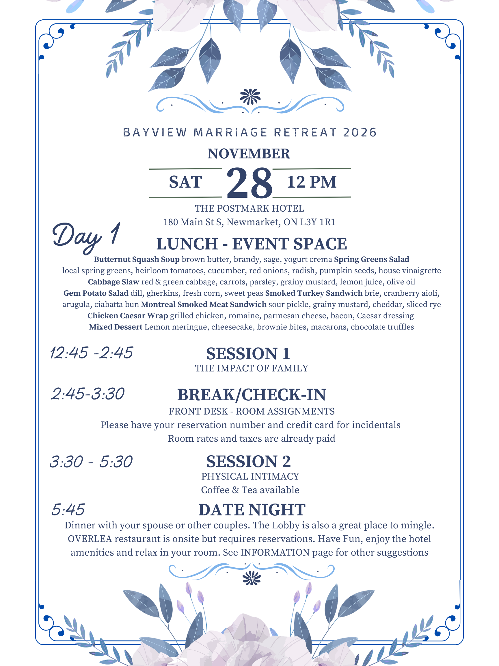 Marriage Retreat 2026 Weekend Schedule