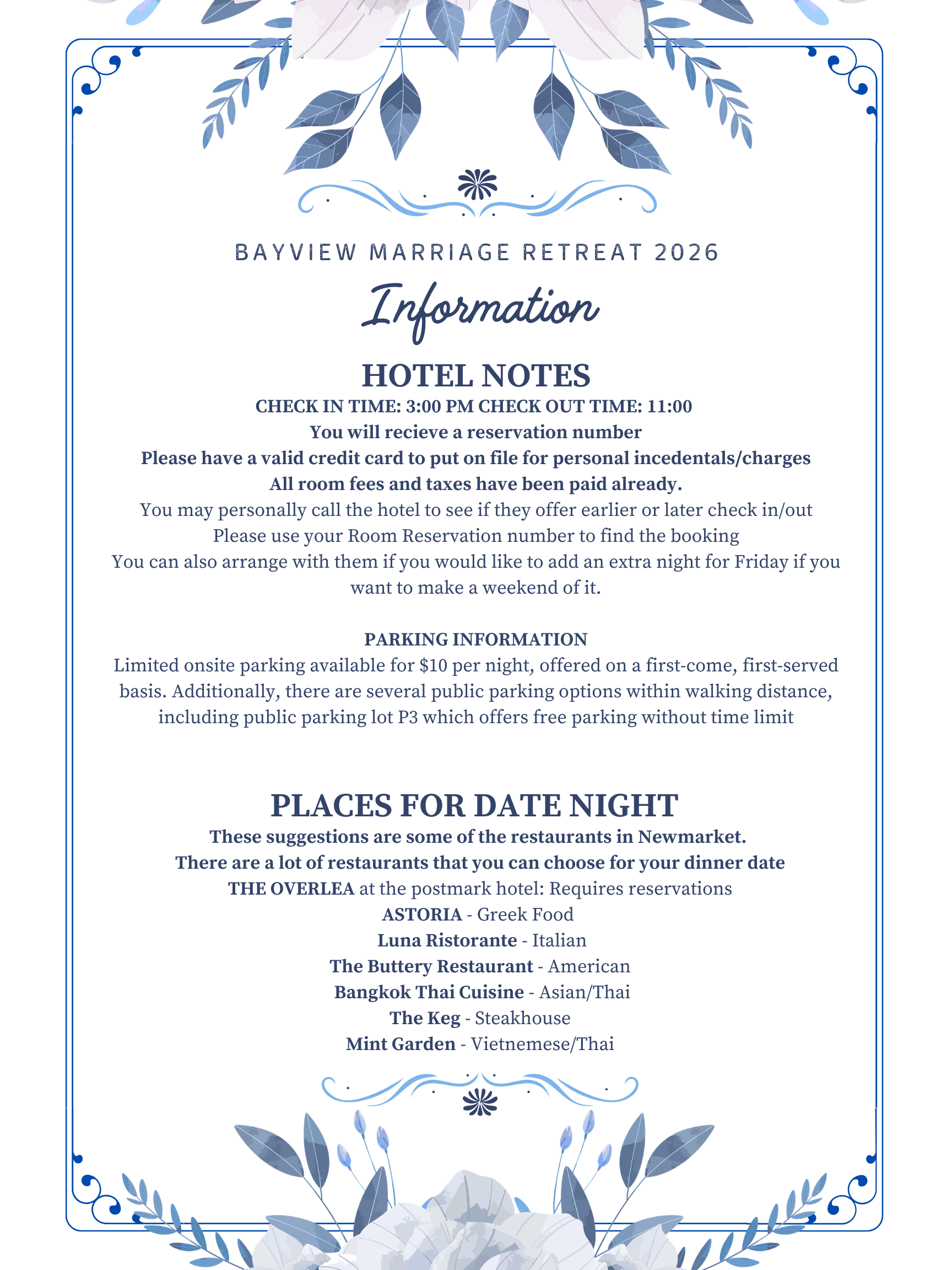 Marriage Retreat 2026 Weekend Schedule