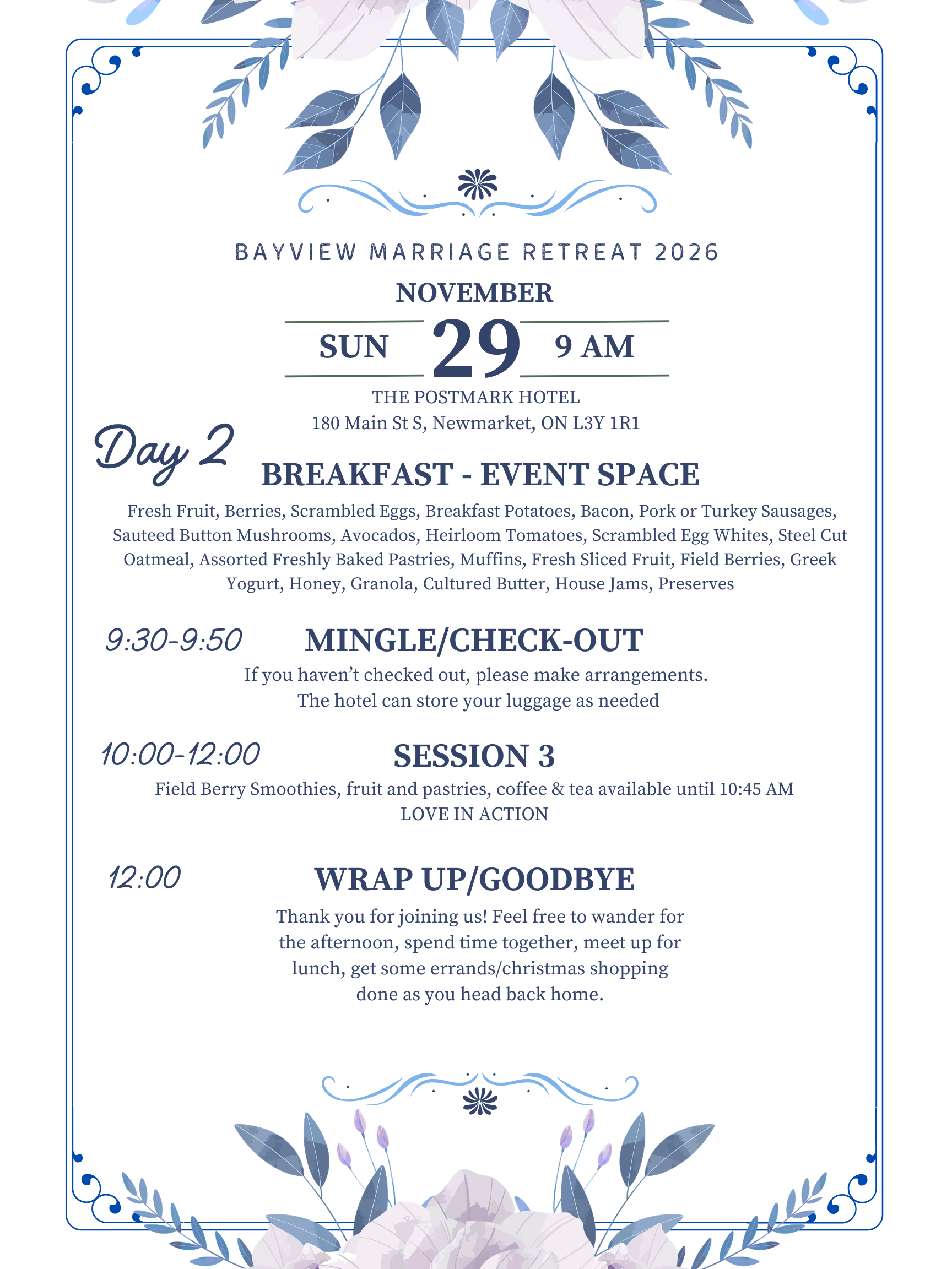 Marriage Retreat 2026 Weekend Schedule